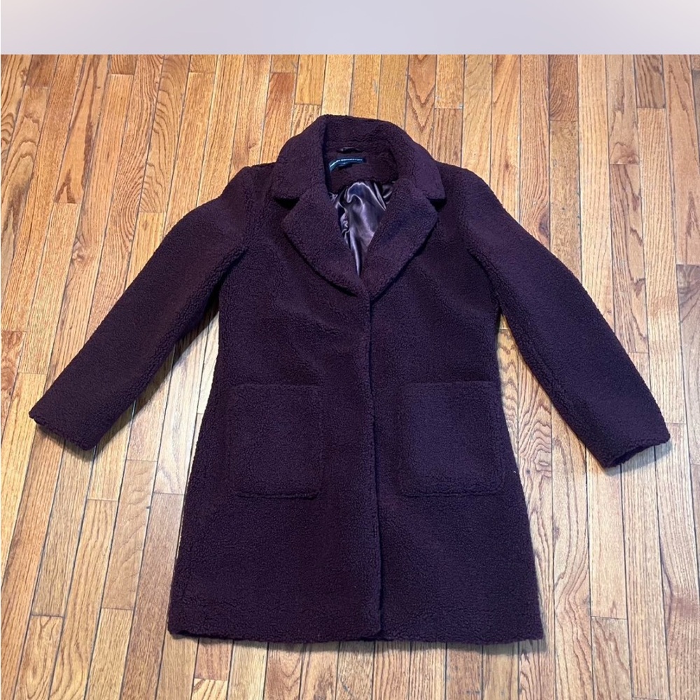 Womens French Connection Wine Colored Teddy Coat with Patch Pockets - Picture 4 of 11
